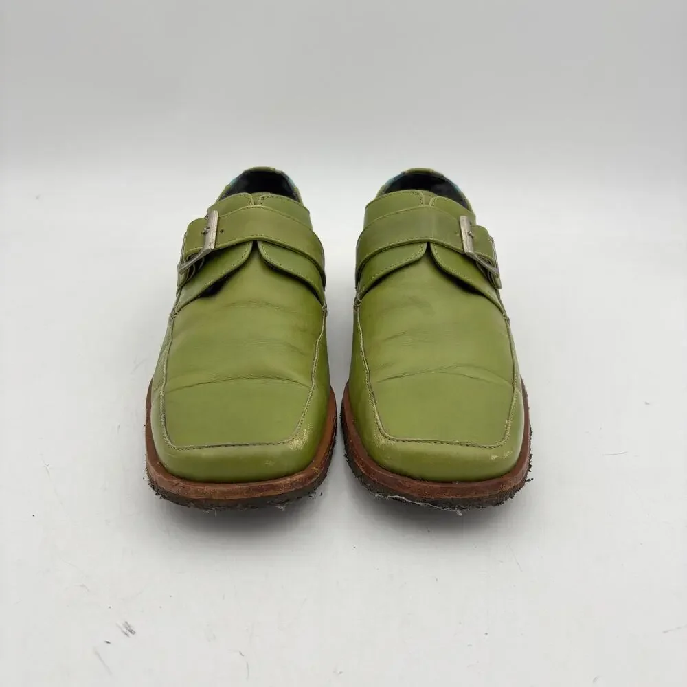 Vintage John Fluevog Ascot Leather Shoes Men's 7 Monk Strap Green